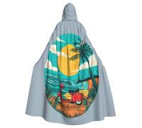 CADREWY Sunset Beach Palm Tree Print Incantevole lunghezza intera mantello con cappuccio Unisex Mantello per Halloween Cosplay e tema