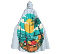 CADREWY Sunset Beach Palm Tree Print Incantevole lunghezza intera mantello con cappuccio Unisex Mantello per Halloween Cosplay e tema