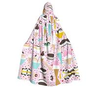 CADREWY Sweet Ice Cream Print Incantevole Full Length Mantello con Cappuccio Unisex Mantello Per Halloween Cosplay E Tema