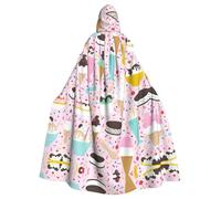 CADREWY Sweet Ice Cream Print Incantevole Full Length Mantello con Cappuccio Unisex Mantello Per Halloween Cosplay E Tema