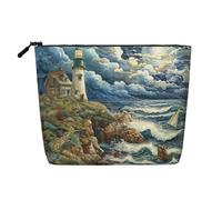 CADREWY The Seaside Lighthouse Print Toiletry Bag Single-layer Makeup Bag Travel Cosmetic Organizer Work Bag Essentials