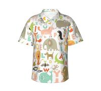 CADREWY Zoo Alphabet Animal Print - Camicia hawaiana da uomo, a maniche corte, con bottoni, stile casual, per spiaggia, abiti tropicali, Nero, 3XL
