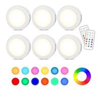Cadrim Luci Armadio Notturna Lampada RGBW 6PZ LED Multicolore, Illuminazione 13 Colori, 2 Modalità, Luminosità Regolabile Senza Fil, Adesiva, 2 Telecomando Manuale Timer Vetrina