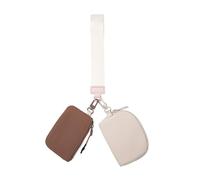 CADTARBAB Portafoglio da Donna Portafogli da Polso a Doppia Pochette Portafoglio Piccolo con Cerniera Minimalista Sottile (Marrone + Beige)