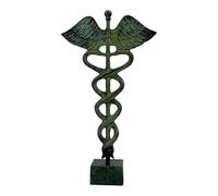 Caduceo - Scultura in bronzo fatta a mano, simbolo di Dio Mercurio, decorazione mitologia greca, base in marmo da collezione, 18 cm