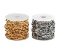 CADUFUELLY Catena a rotolo da 10 m, in acciaio inox, con anellini aperti, chiusure a moschettone, per la creazione di gioielli, collane, bracciali, artigianato (oro + argento)