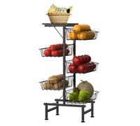 CADUKE Scaffale a 6 ripiani con carrello su rotelle, cesti in filo metallico per frutta e verdura, uso universale per cucina, dispensa e bagno