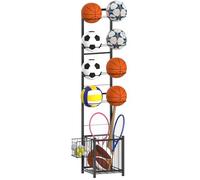 CADUKE Scaffale per pallacanestro, da garage, con cestini, rack sportivo con supporto per palloni, per basket, calcio, pallavolo, calcio, racchette, per interni/esterni, nero