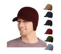 Caduola Berretto con Visiera Invernale da Uomo con paraorecchie Lavorato a Maglia, Cappello Lavorato a Maglia con Protezione per Le Orecchie Calda Elastica (Rosso)