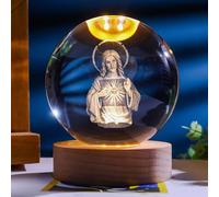 Caduola Sfera di cristallo sacra creativa,mani in preghiera in cristallo 3D con statua della croce di Gesù, luce notturna per camera da letto, decorazioni per la casa cattoliche cristiane (B)
