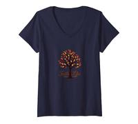 Caduta per Gesù: Faith Like Falling Leaves Christian Quote Maglietta con Collo a V, Donna, Navy, M