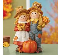 Caduta Spaventapasseri Coppia W/Girasoli & Zucca Ringraziamento Centrotavola
