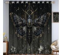 CAEITLRSO 117 x 137 cm Tende oscuranti a Falene Fiori per camera da letto, tende termiche con Mistero Simboli, tende per finestre con Nero per soggiorno, set da 2 pannelli