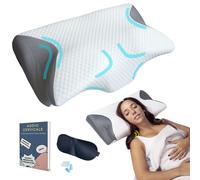 CAER - Cuscino Cervicale Ortopedico Memory Foam per Dormire - 60x36x8/12 cm - federa traspirante e lavabile - In regalo maschera, tappi per orecchie ed eBook