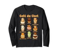 Café Du Chat Gatto Carino caffè Gioco di Parole Kawaii Drink Maglia a Manica