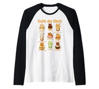 Café Du Chat Gatto Carino caffè Gioco di Parole Kawaii Drink Maglia con Maniche Raglan
