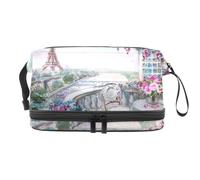 Cafe in Paris - Beauty case a doppio strato per donne e ragazze, trousse da viaggio per trucchi, pratica borsa organizer con scomparto per pennelli, Multi, 27x15x14 cm/10.6x5.9x5.5 in, Beauty case