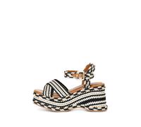 CAFèNOIR Sandalo Nero Beige in Tessuto con Zeppa da Donna - 39