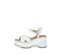 CAFèNOIR Sandalo Bianco Celeste in Tessuto con Zeppa da Donna - 36