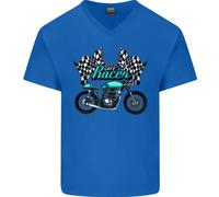 Cafe Racer Biker Moto Uomo Scollo A V Cotone T-Shirt