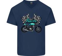 Cafe Racer Biker Moto Uomo Scollo A V Cotone T-Shirt