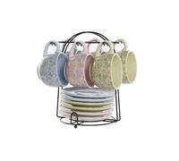 CAFE SET 6 DOLOMITE METAL 14X14X7 180 ML, FLORES