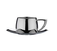 Café Stal DC-508 Tazza e piattino Art Deco in Acciaio Inox 18/10 con Manici Cavi Cool Touch, lucidato a Specchio, Inossidabile