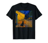 Cafe Terrace At Night With Cat Funny Famous Artist Painting Maglietta