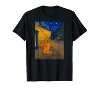 Cafe Terrace At Night With Orange Tabby Cat Famous Painting Maglietta