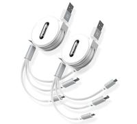 CAFELE Cavo di ricarica retrattile 3 in 1, 2 pezzi da 20 a 120 cm, 5 V/3 A, sicuro e rapido, multiplo con tipo C/MicroUSB/telefono per 16 15 14 13 Galaxy Huawei X1a0mi