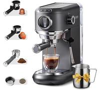 CAFELFFE Macchina per caffè espresso con montalatte, macchina per caffè caldo e freddo, per capsule Nes* e DG*, cuscinetti ESE e fondi per caffè, 7 livelli di selezione del quantitativo di caffè,
