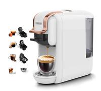 CAFELFFE MK-603 - Macchina da caffè a capsula, 4 in 1, caldo/freddo, per espresso a porzione singola, compatibile con ESE Pods, Nes Original/DG Capsule e caffè macinato, rapida preparazione, bianco