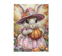 Cafemira Puzzle in legno a forma di animale, 500 pezzi, coniglietta che abbraccia la zucca, stravagante scena del raccolto autunnale, attività creative hobby per adulti, allevia lo stress e goditi il