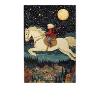 Cafemira Puzzle in legno da 1000 pezzi, per adulti, ragazzo che cavalca un cavallo bianco sotto il cielo stellato, allevia lo stress e goditi il divertimento di risolvere, ogni pezzo è unico, regalo