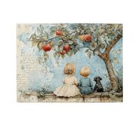 Cafemira Puzzle in legno nostalgico retrò per adulti, 500 pezzi, due bambini e cuccioli seduti sotto l'albero, allevia lo stress, goditi il divertimento di risolvere, esercita le mani sulle abilità