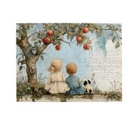 Cafemira Puzzle per adulti in legno da 500 pezzi, due bambini e cuccioli seduti sotto l'albero, allevia lo stress e goditi il divertimento di risolvere, ideale per rilassarsi e mostrare, ogni pezzo è