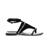CAFèNOIR - Infradito In Camoscio Con Frange E Catena Strass, Da Donna, Colore Nero, Taglia 36