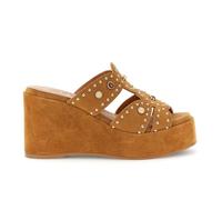 CAFèNOIR - Sandali Ciabatta In Camoscio Su Zeppa Con Borchie E Cabochon, Da Donna, Colore Cuoio, Taglia 35