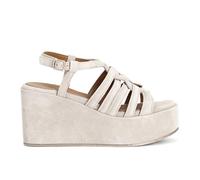 CAFèNOIR - Sandali con Zeppa 9.5 cm in Pelle Scamosciata a Gabbia, Sandalo Estivo Colore Sabbia con Soletto in Pelle, Scarpa con Zeppa Alta Elegante e Comoda