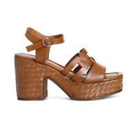 CAFèNOIR - Sandali Gilda In Pelle Due Fasce Davanti Zeppa Intrecciata, Da Donna, Colore Cuoio, Taglia 38