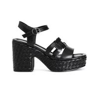 CafèNoir - Sandali Gilda In Pelle Due Fasce Davanti Zeppa Intrecciata, Da Donna, Colore Nero, Taglia 38