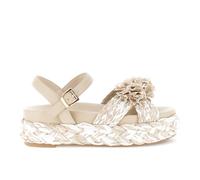 CAFèNOIR - Sandali Incrocio Su Zeppa Fascia Raffia Con Fiori, Da Donna, Colore Taupe, Taglia 39