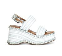 CafèNoir - Sandali Zeppa Doppia Fascia In Tessuto, Da Donna, Colore Bianco/celeste, Taglia 39