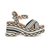 CAFèNOIR Sandalo Nero Beige in Tessuto con Zeppa da Donna - 39