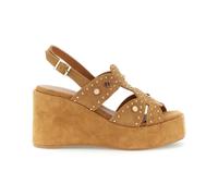 CafeNoir Sandalo Donna Gilda in Suede Cuoio con Zeppa e Borchie