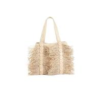 CAFèNOIR Shopping Bag in Rafia con Frange e Bottoni Decorativi Beige