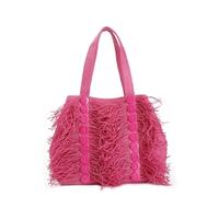 CAFèNOIR - Shopping Bag In Rafia Con Frange E Bottoni Decorativi, Da Donna, Colore Fuxia, Taglia Unica