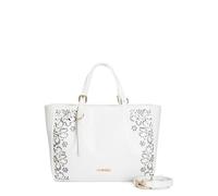 CAFèNOIR - Shopping Floreale Laserata Con Rivetti, Manici Regolabili E Tracolla Removibile, Da Donna, Colore Bianco, Taglia Unica