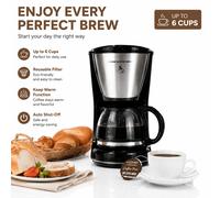 Cafetera de Goteo / Filterkaffeemaschine / Macchina da Caffè a Goccia 6 Tazze con Funzione Mantieni Caldo, Filtro Riutilizzabile, Spegnimento Automatico, Consegna Veloce Magazzino UE