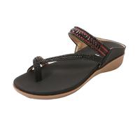 CAFETU Sandali da donna alla moda: sandali alla moda con cinturino elastico alla caviglia, comodi sandali da donna a punta aperta estivi per passeggiate e spiaggia, nero, 39.5 EU